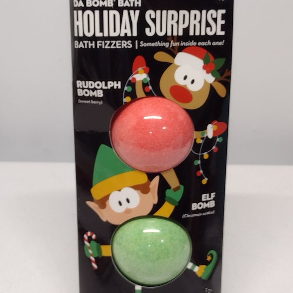 NWT! Da Bomb Holiday Surprise Bath Fizzers - Rudolph & Elf Bombs - 3.5oz each - Picture 1 of 4